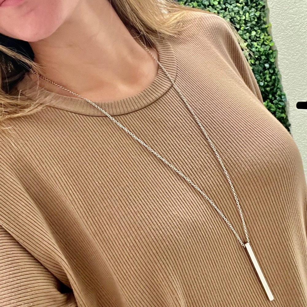 Long Rectangle Pendant Necklace - Picture 2 of 7